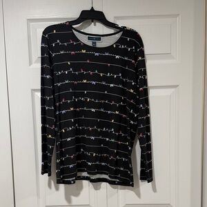 Karen Scott Black Long Sleeve Top with Multicolor Pattern